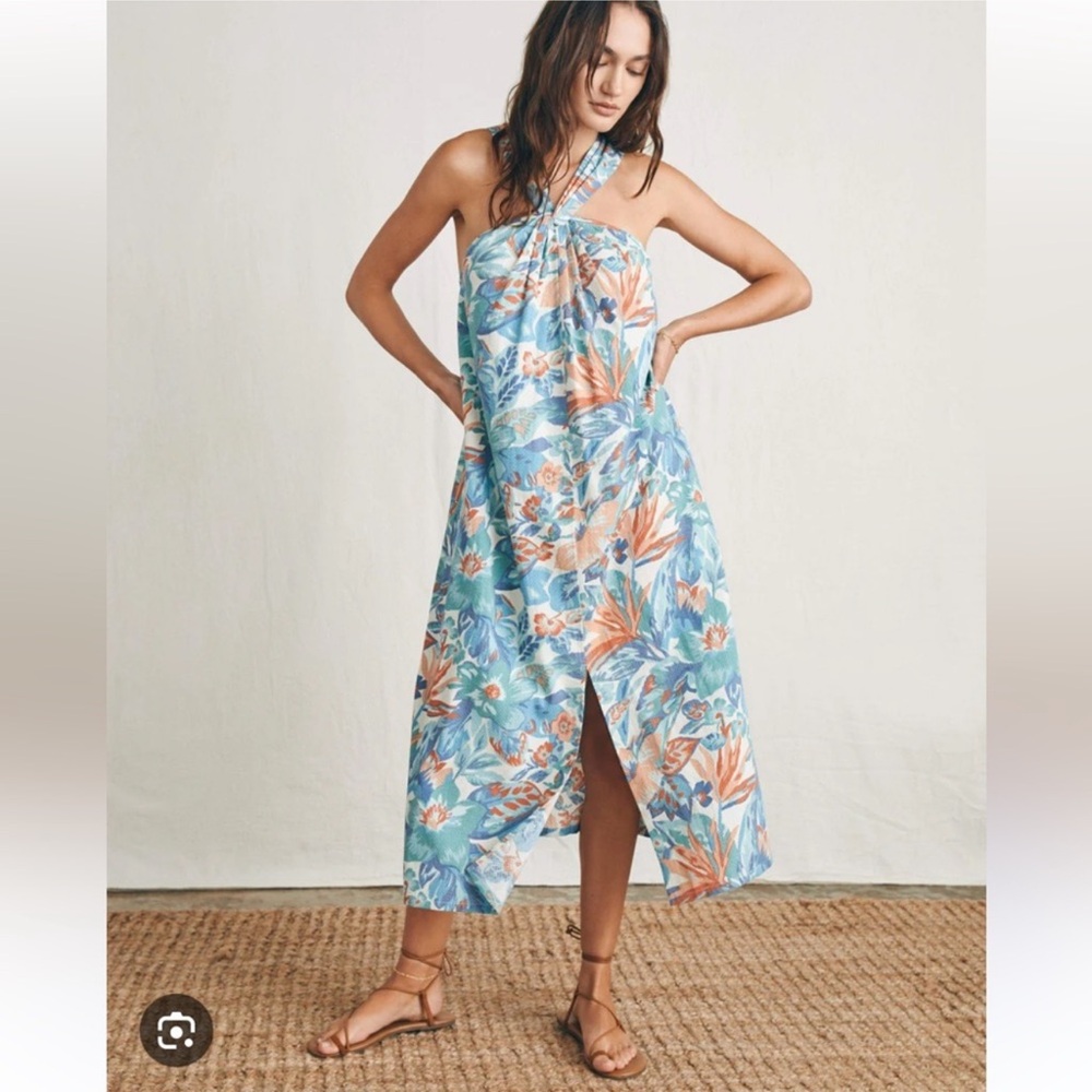 Faherty Blue and Coral Floral Halter Dress NWOT with POCKETS!!! - Picture 2 of 15